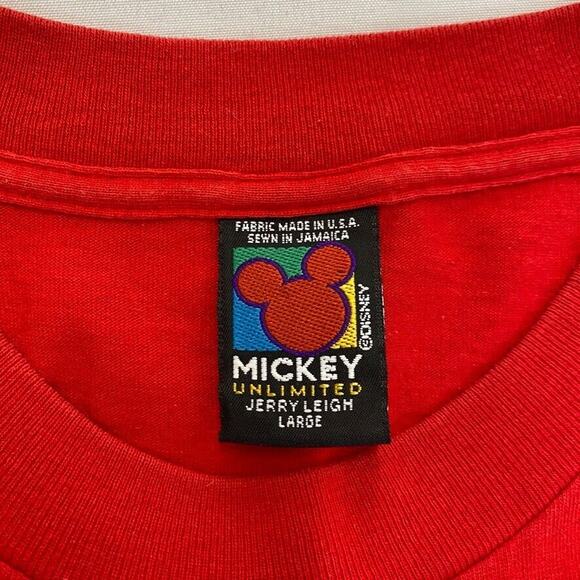 Vtg Disney Mickey Umlimited TShirt Unisex Large Red Jerry Leigh Cropped Crew - Picture 2 of 11